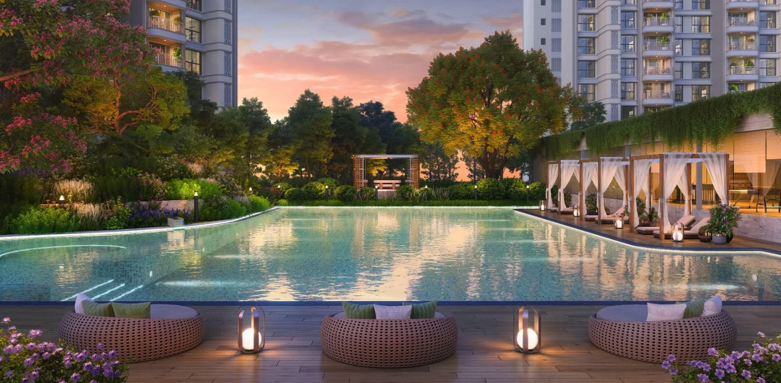 Swimming pool and clubhouse at Lodha Wakad