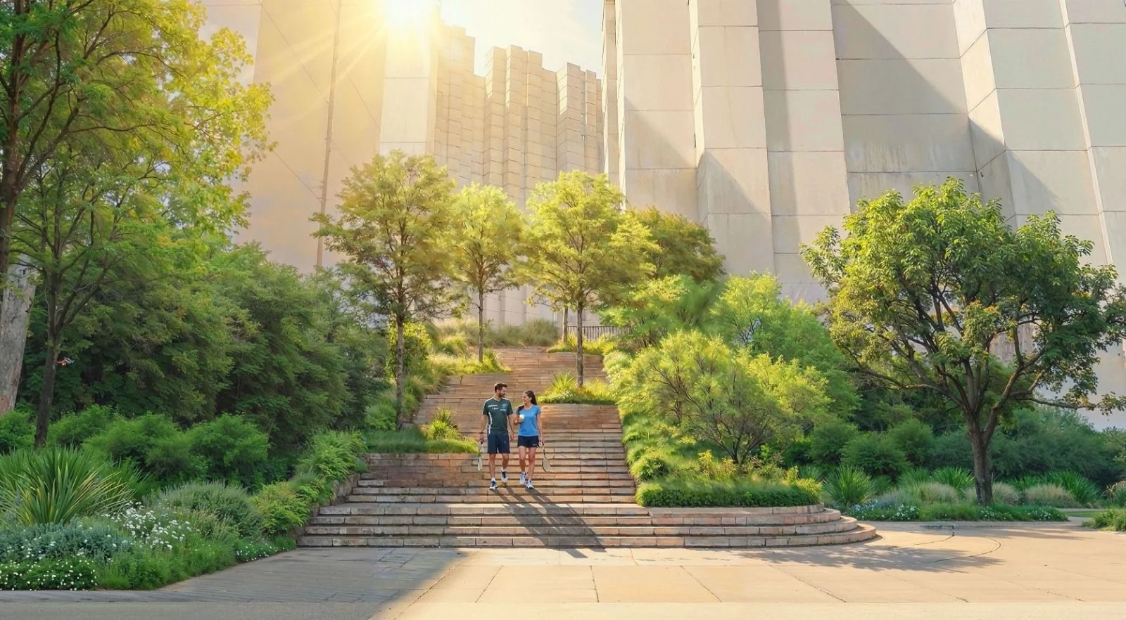 Landscaped walking area at Lodha Wakad